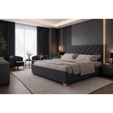 Pat tapițat premium  160x200 cu tăblie decorativă pentru dormitor modern A-133